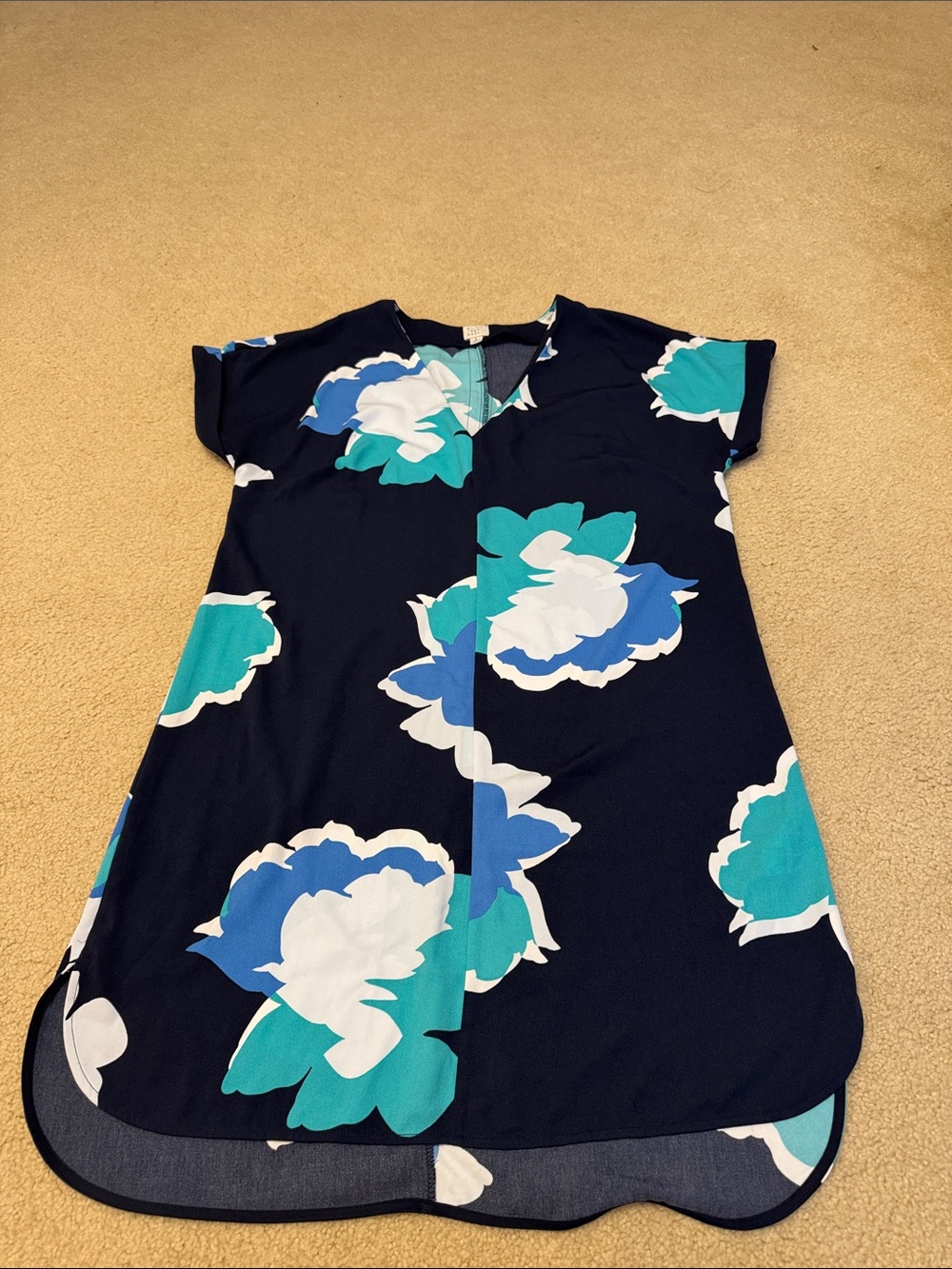 a new day Navy Floral High-Low Shift Dress - Blue, Teal & White